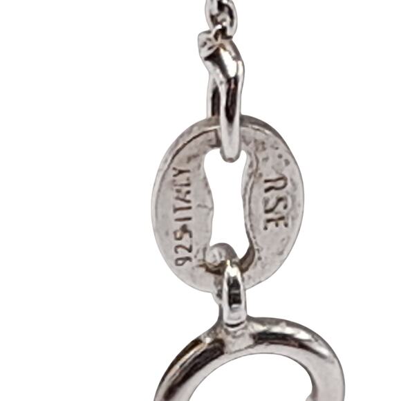 Vintage Italian Sterling Silver Heart Necklace, CZ Rhinestones, 17" - Picture 6 of 12